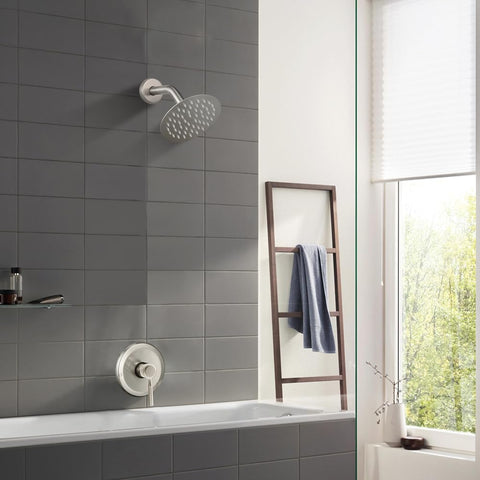 APROMOOM brushed nickel shower head close-up shows premium finish in detail.