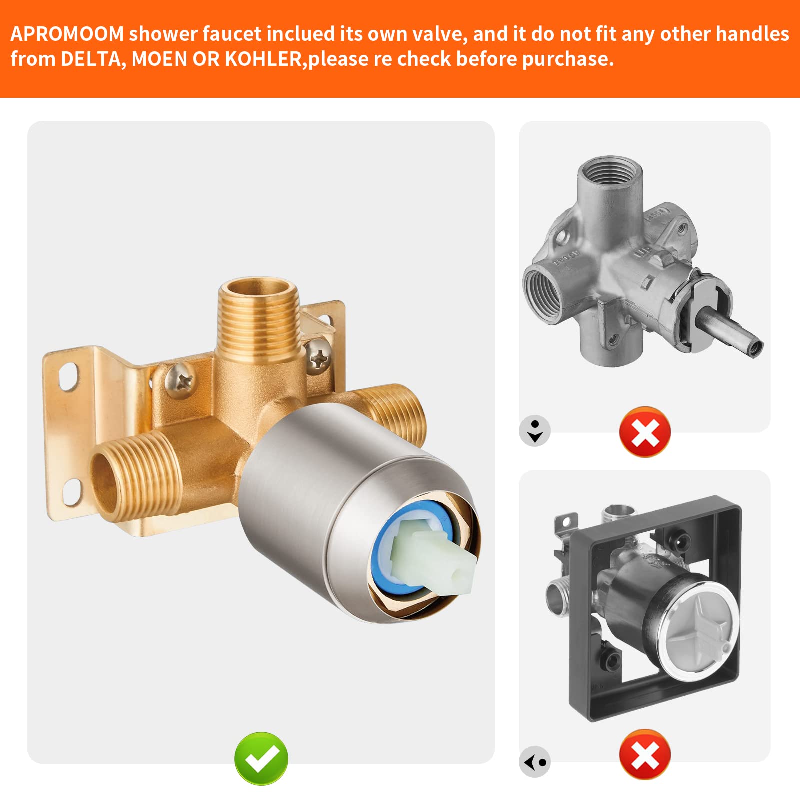 APROMOOM universal 1/2 inch NPT shower arm fits standard plumbing.