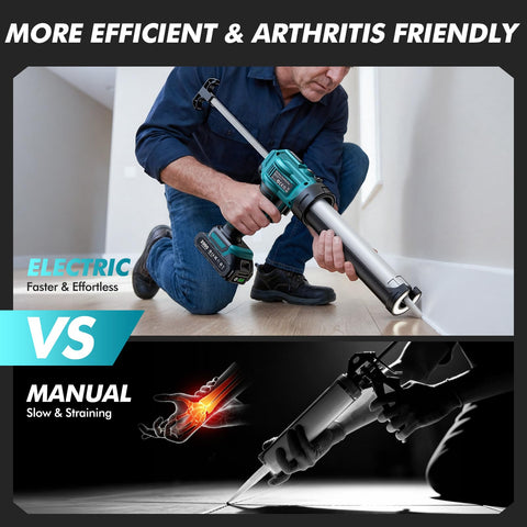 APROTII cordless caulking gun trigger action demonstrating smooth flow