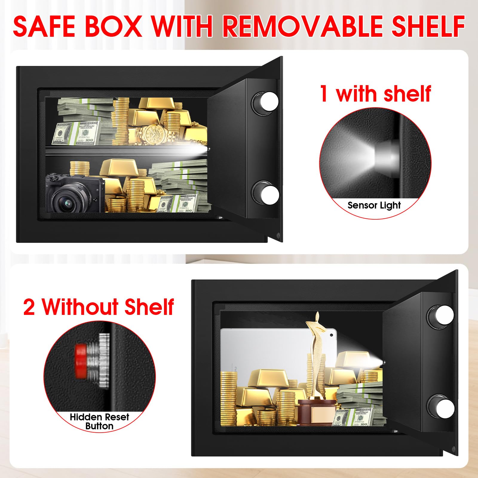 Aprxuvot safe box wall mount holes for secure installation