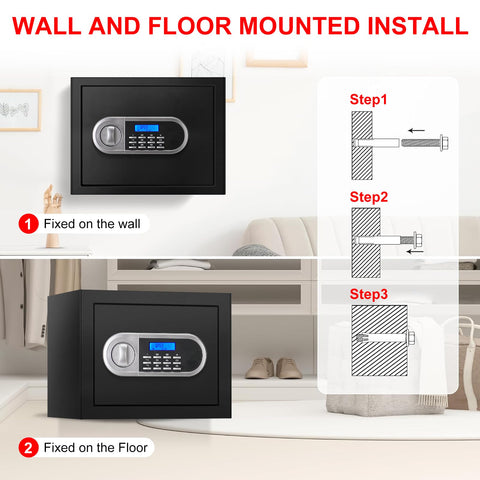 Aprxuvot safe mounting holes for wall or floor installation.
