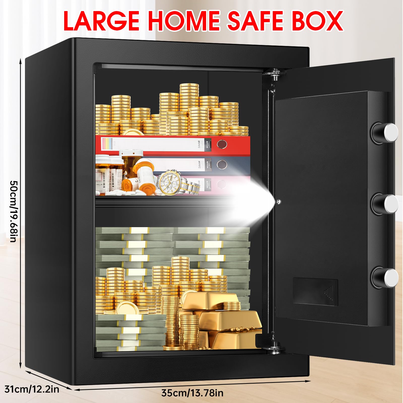 Aprxuvot 3.3 cu ft safe with digital keypad enables quick, code-based access.