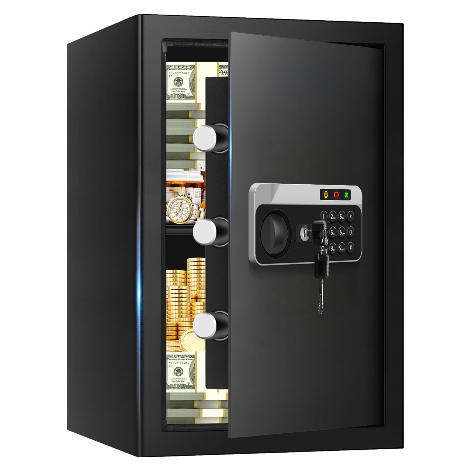 Aprxuvot 3.3 cu ft safe front view, sturdy steel construction for secure storage.