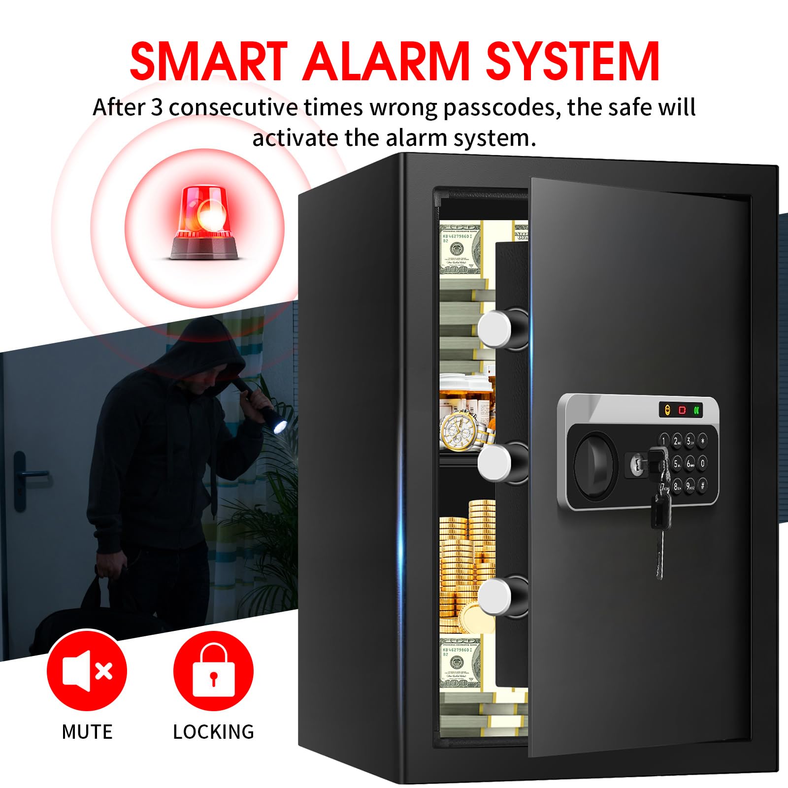 Back and bottom mounting holes enable secure wall or floor installation.