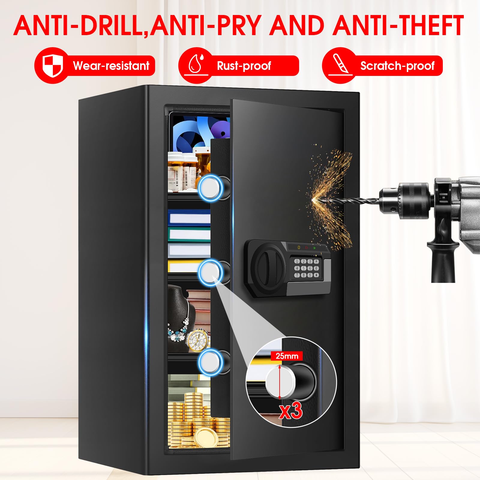 Aprxuvot 5.2 cu ft safe alarm system detects tampering for peace of mind