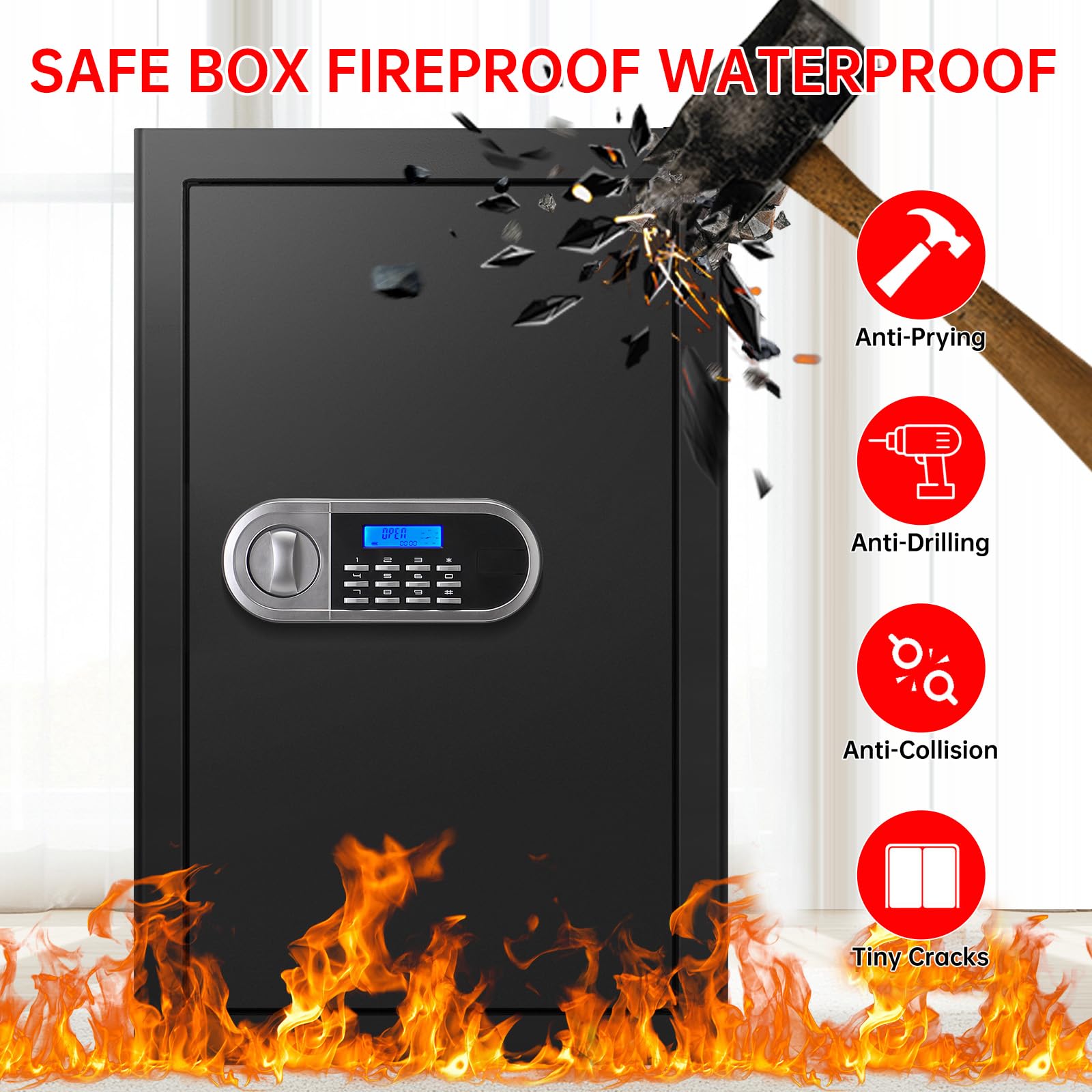 Aprxuvot large safe with pry-proof bolts provides sturdy protection against forced entry.
