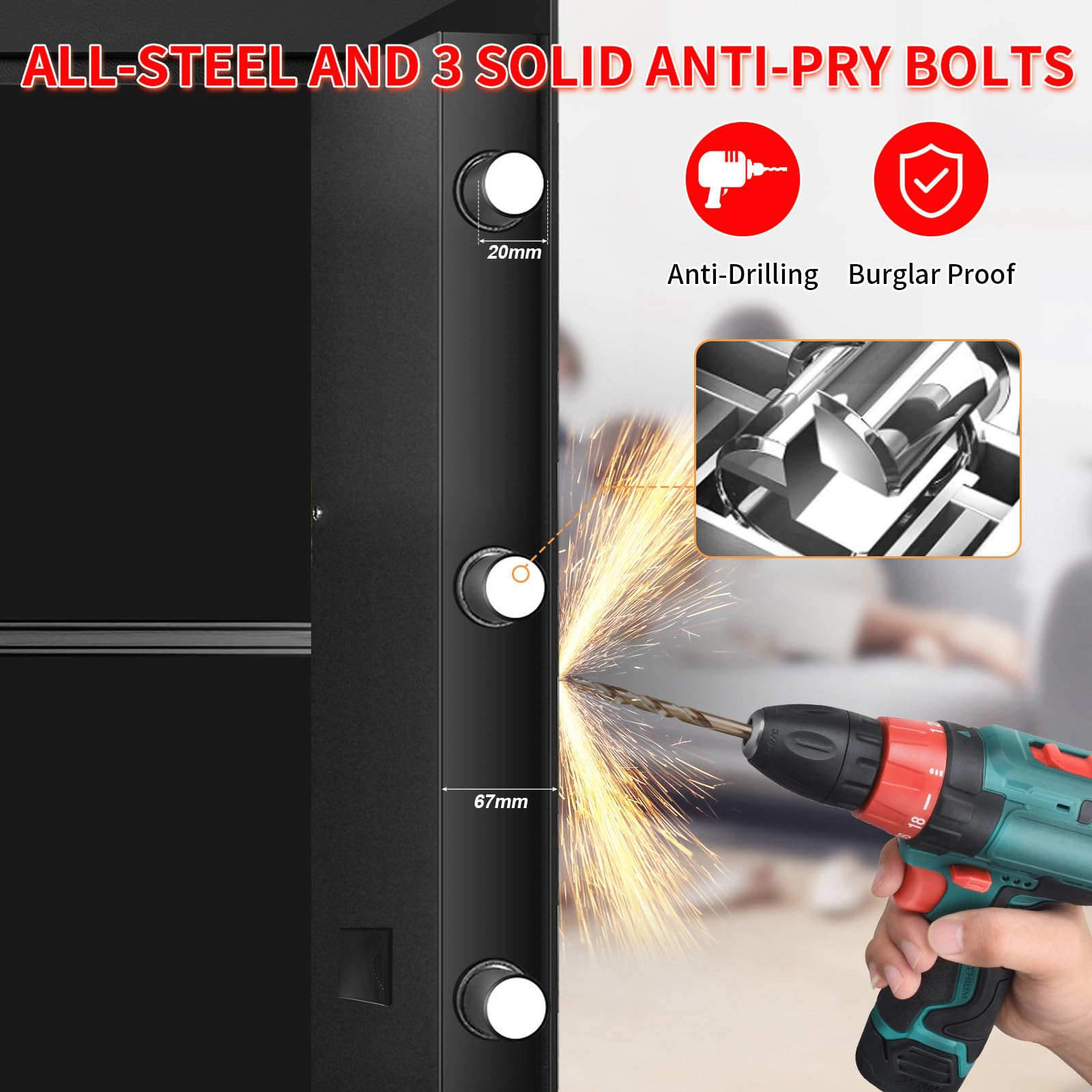 Aprxuvot safe removable shelf adapts for pistols, documents, jewelry, or cash.