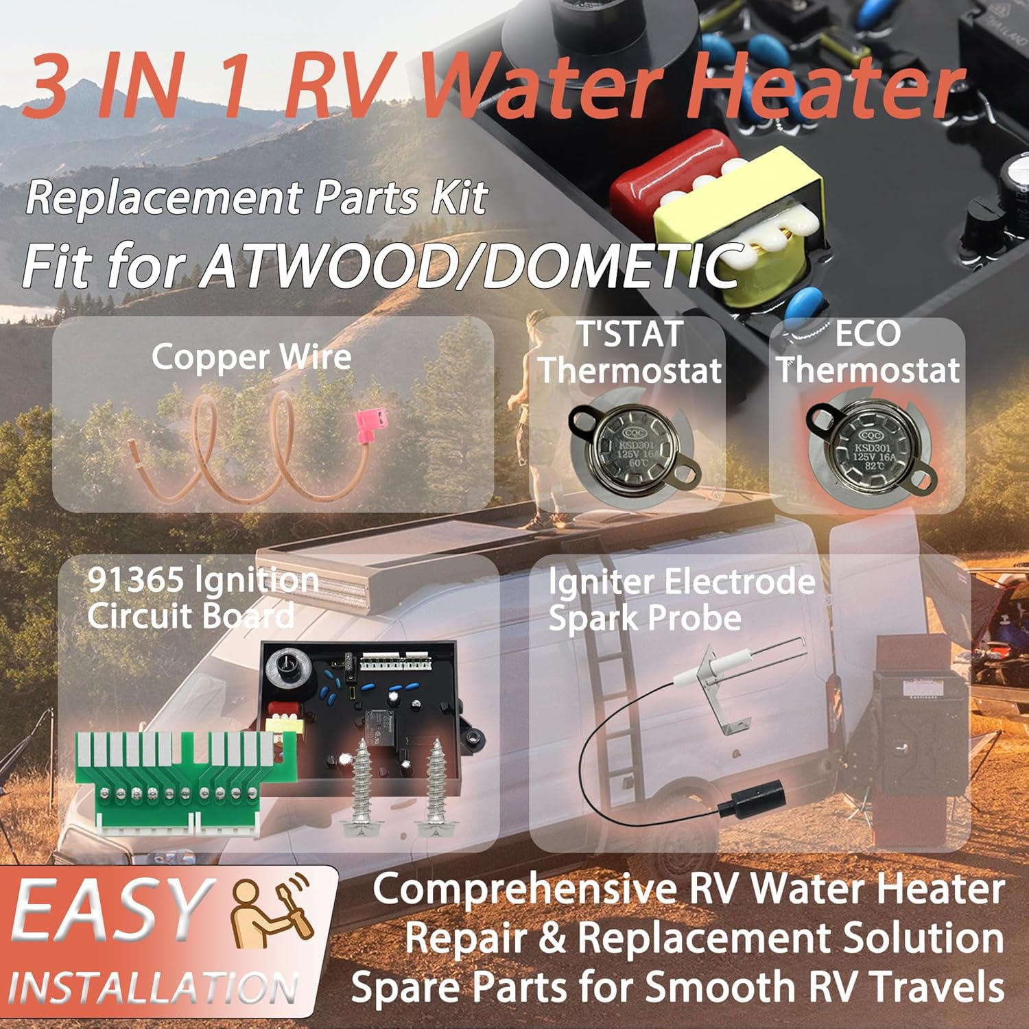 APSFY kit compatibility view highlighting Atwood and Dometic model families for versatile RV maintenance.