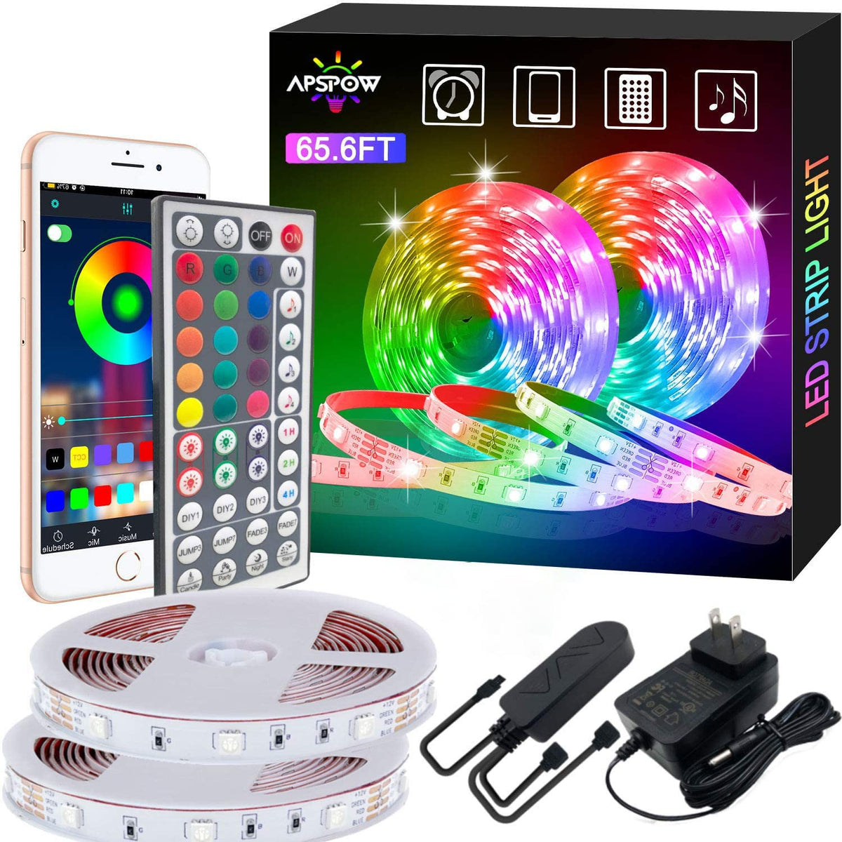 APSPOW LED strip with remote and color options for versatile mood lighting