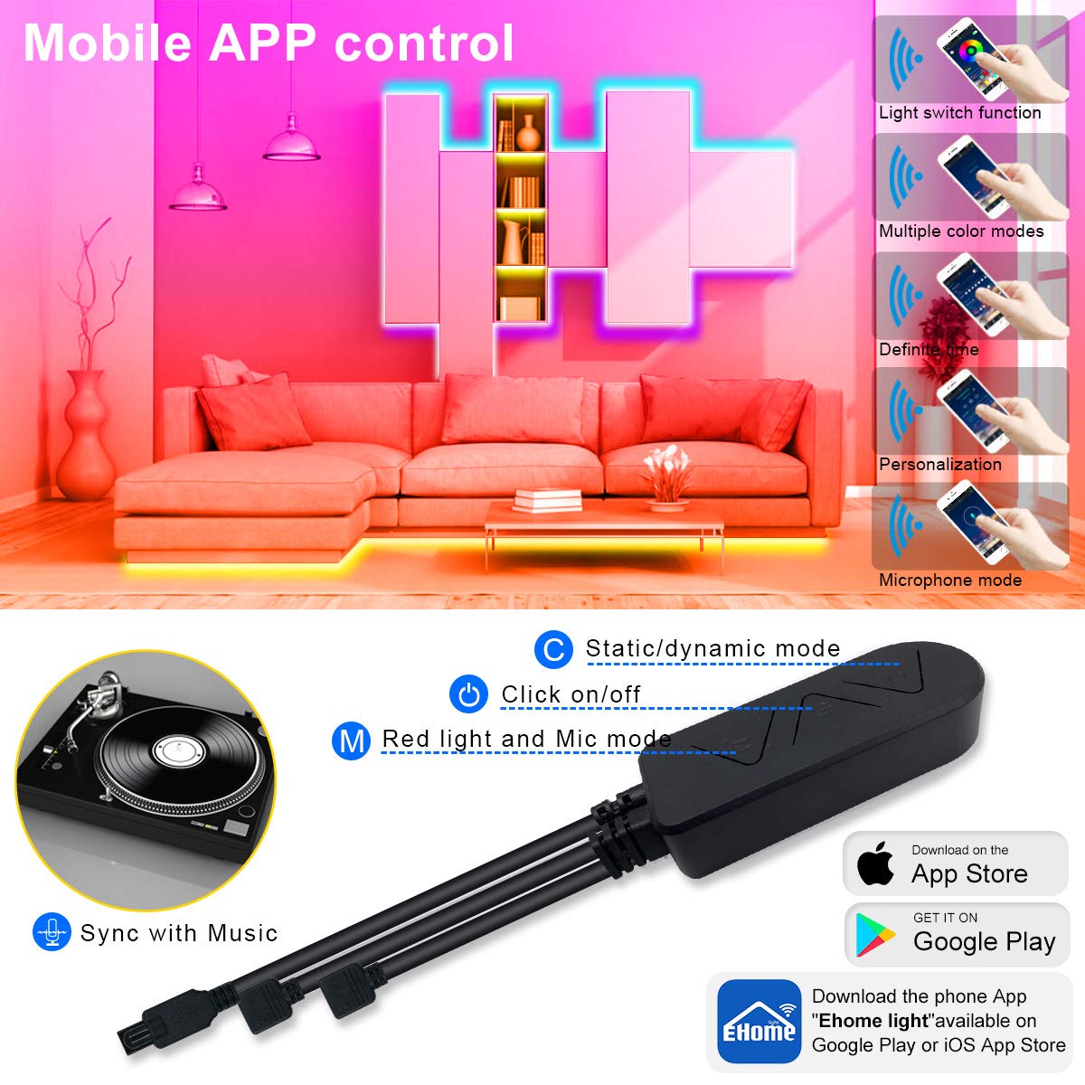 APSPOW LED strip remote control in use for quick color changes