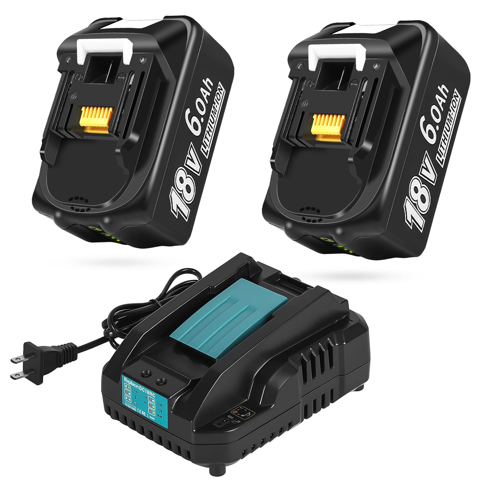 APTOOLER 6.0Ah battery pack front view offering extended runtime for Makita tools.