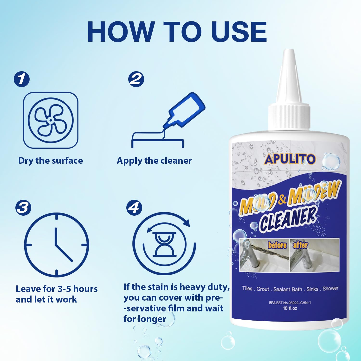 APULITO gel cleaner on bathtub surfaces for renewed cleanliness and clarity