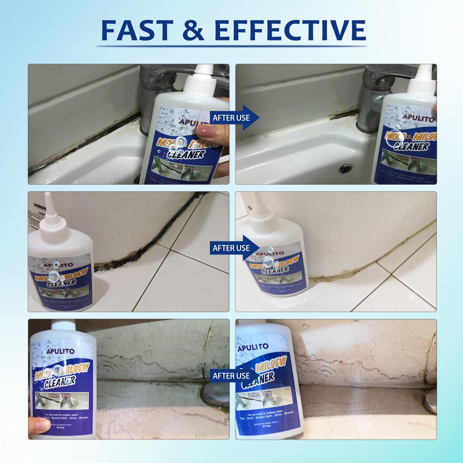 APULITO gel cleaner on silicone sealant around windows and baths for shine restoration