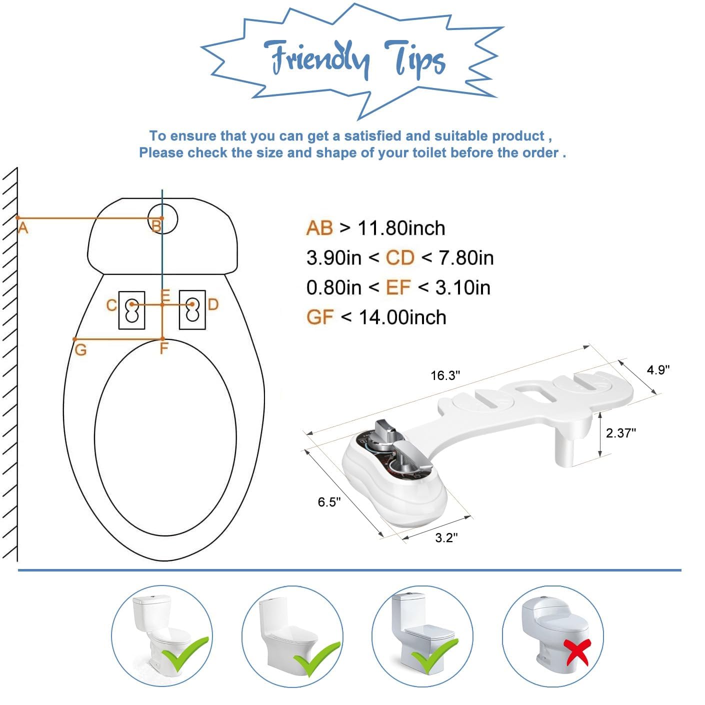 APURE BIDET A121 adjustable water pressure for a personalized spray.