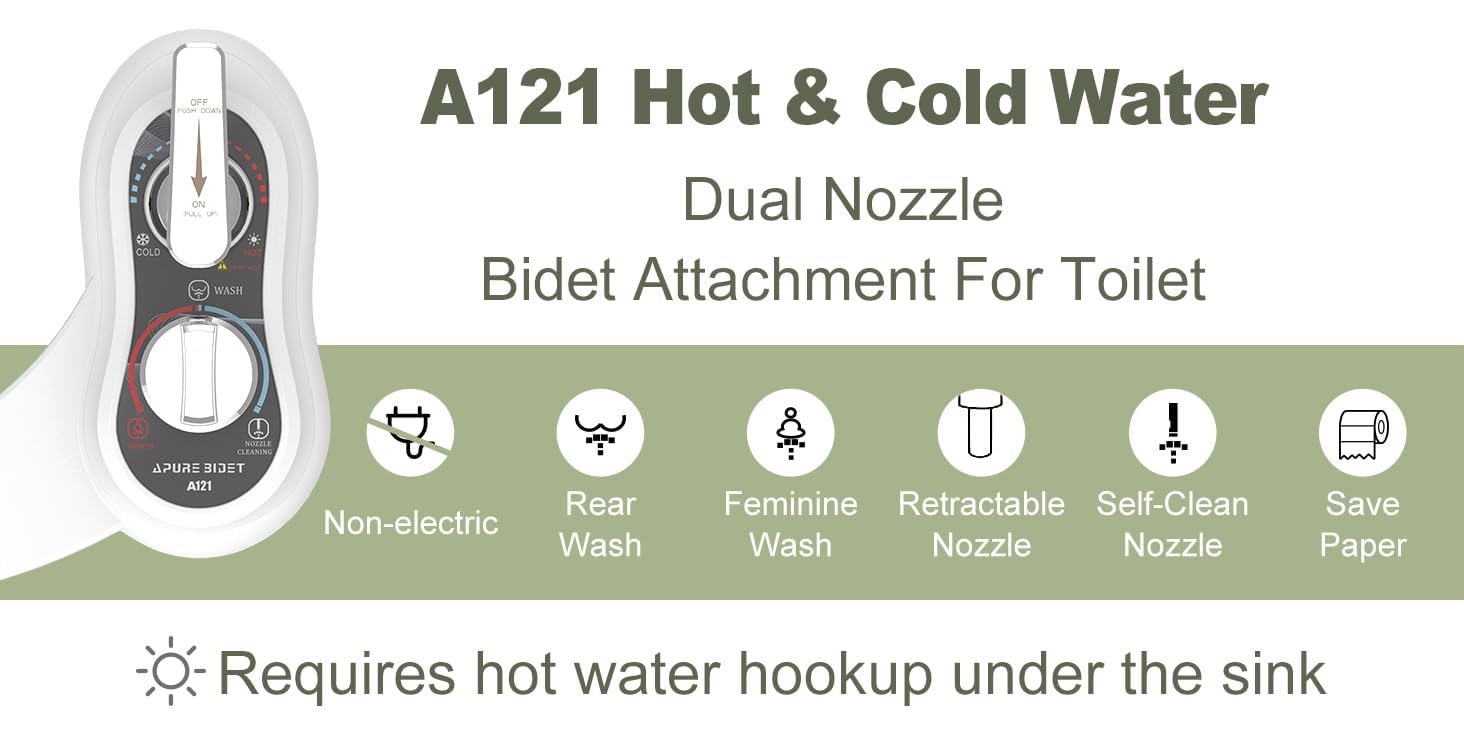 APURE BIDET A121 warm-water wash via sink connection for comfort.