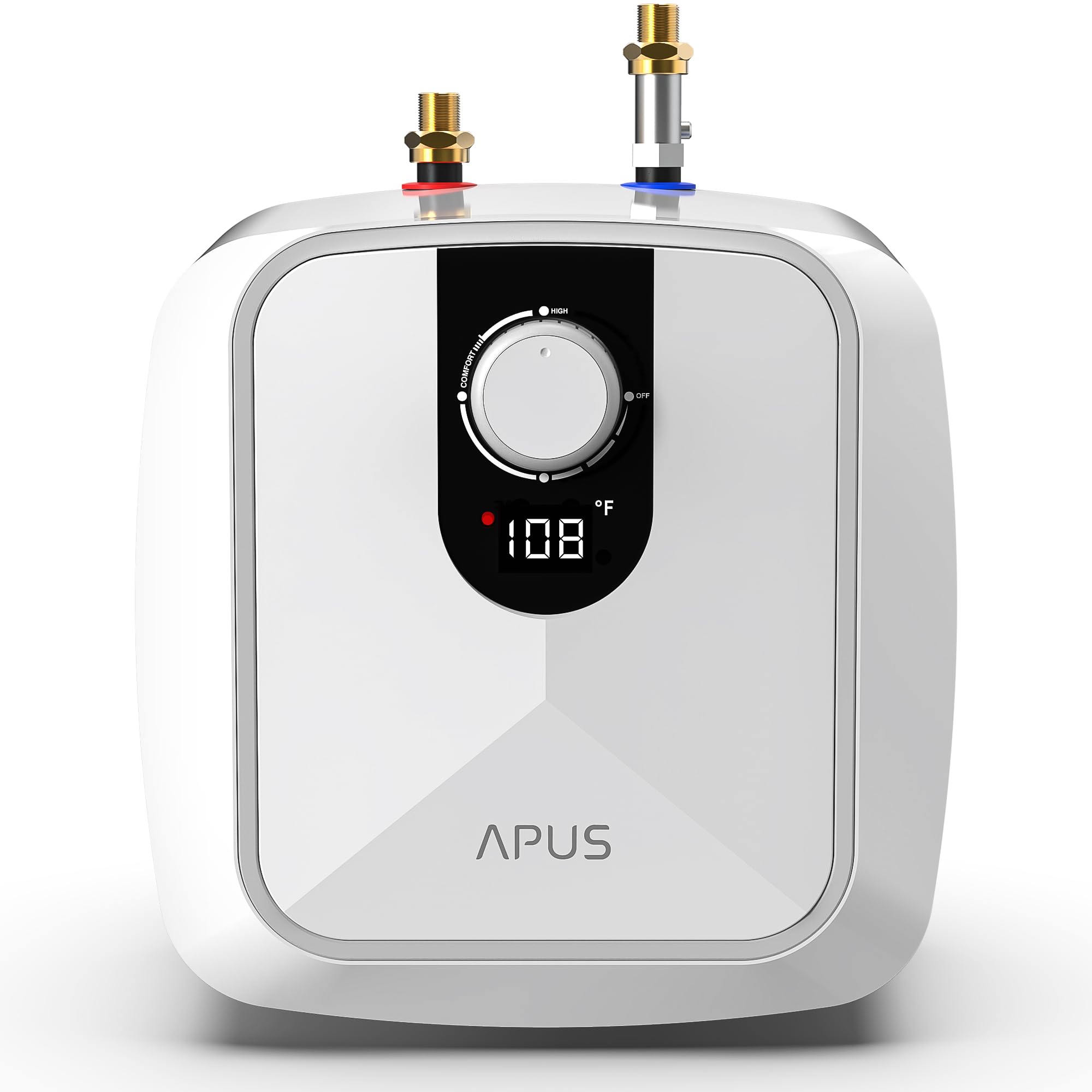 APUS 4-gallon mini-tank under-sink heater with compact space-saving design.