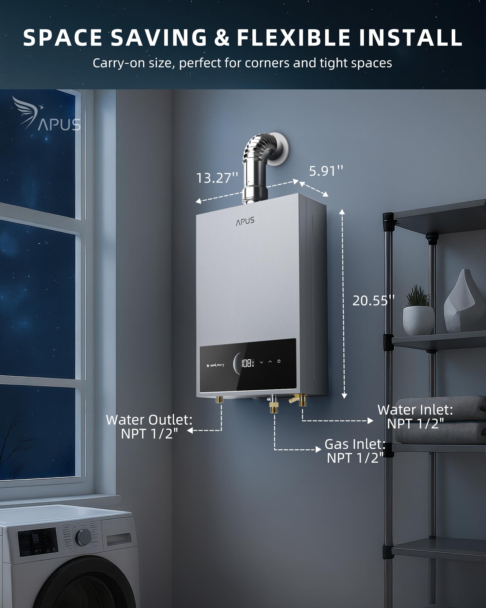 APUS Safety protections and 2-year coverage concept image.