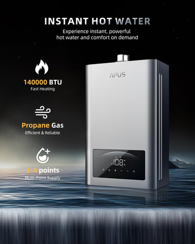APUS copper heat exchanger close-up, durable construction for efficient, long-lasting heating.