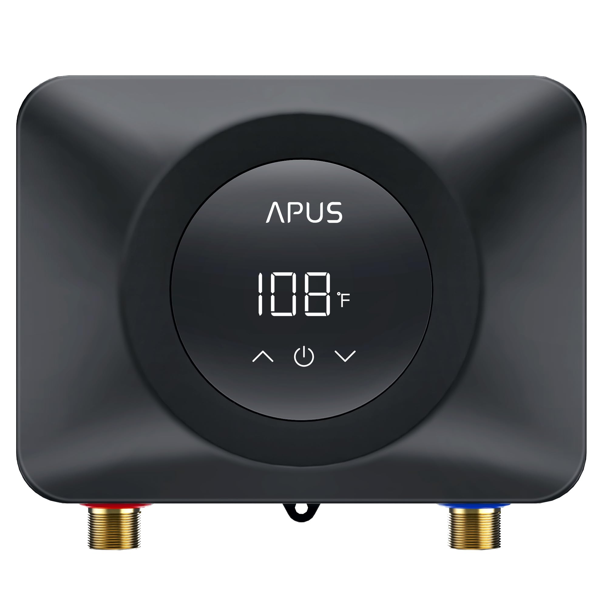 APUS tankless water heater with LED display for precise on-demand temperature control.