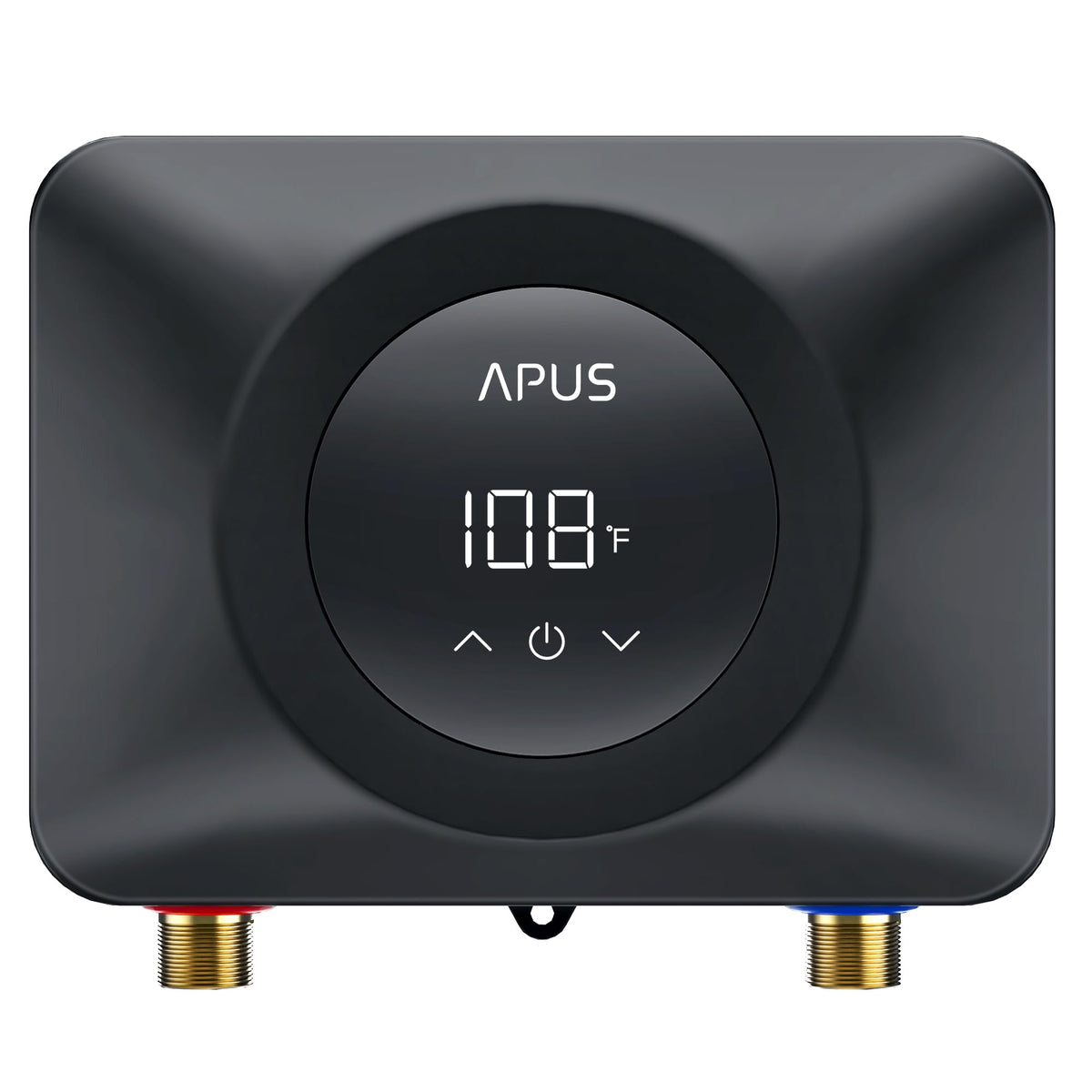 APUS tankless water heater with LED display for precise on-demand temperature control.