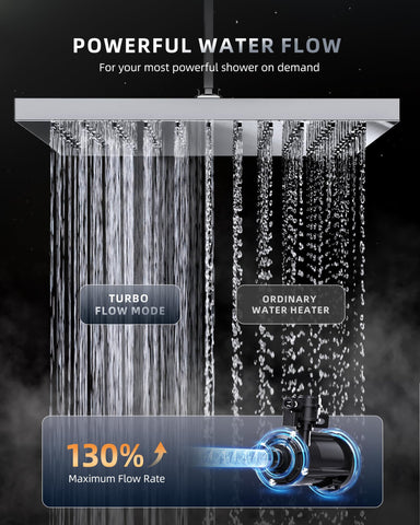 APUS zero cold water technology graphic, instant hot water on demand.