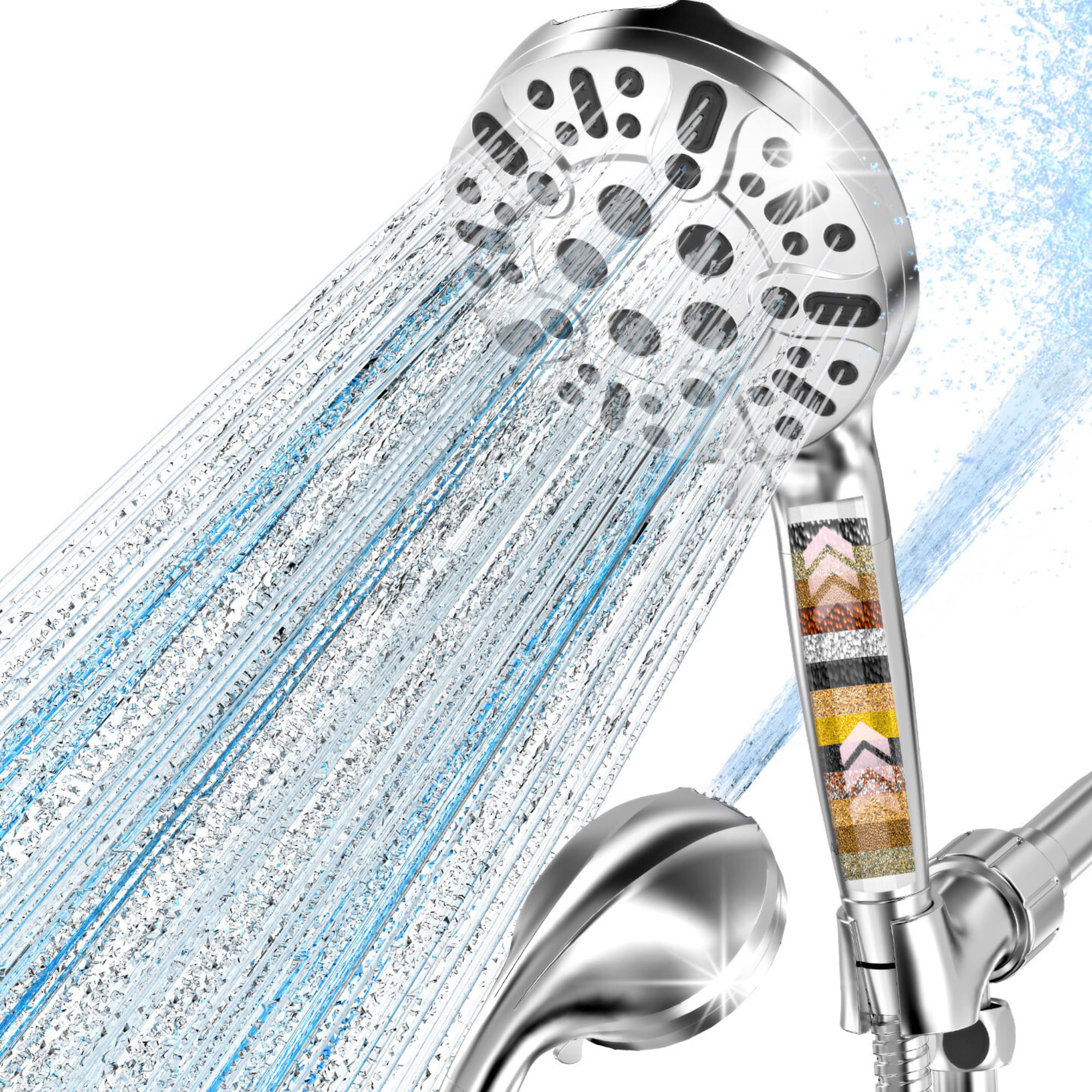 AQANakki filtered shower head with handheld for flexible rinsing and purified water.