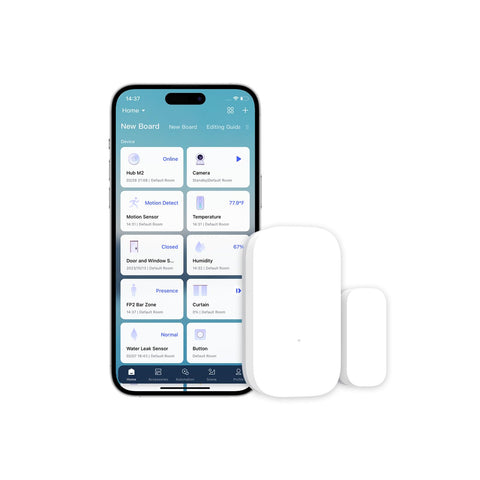 Aqara door and window sensor front view showing compact, discreet design for easy placement.