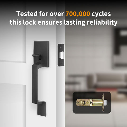 Left right handed compatibility illustrated with reversible installation option.