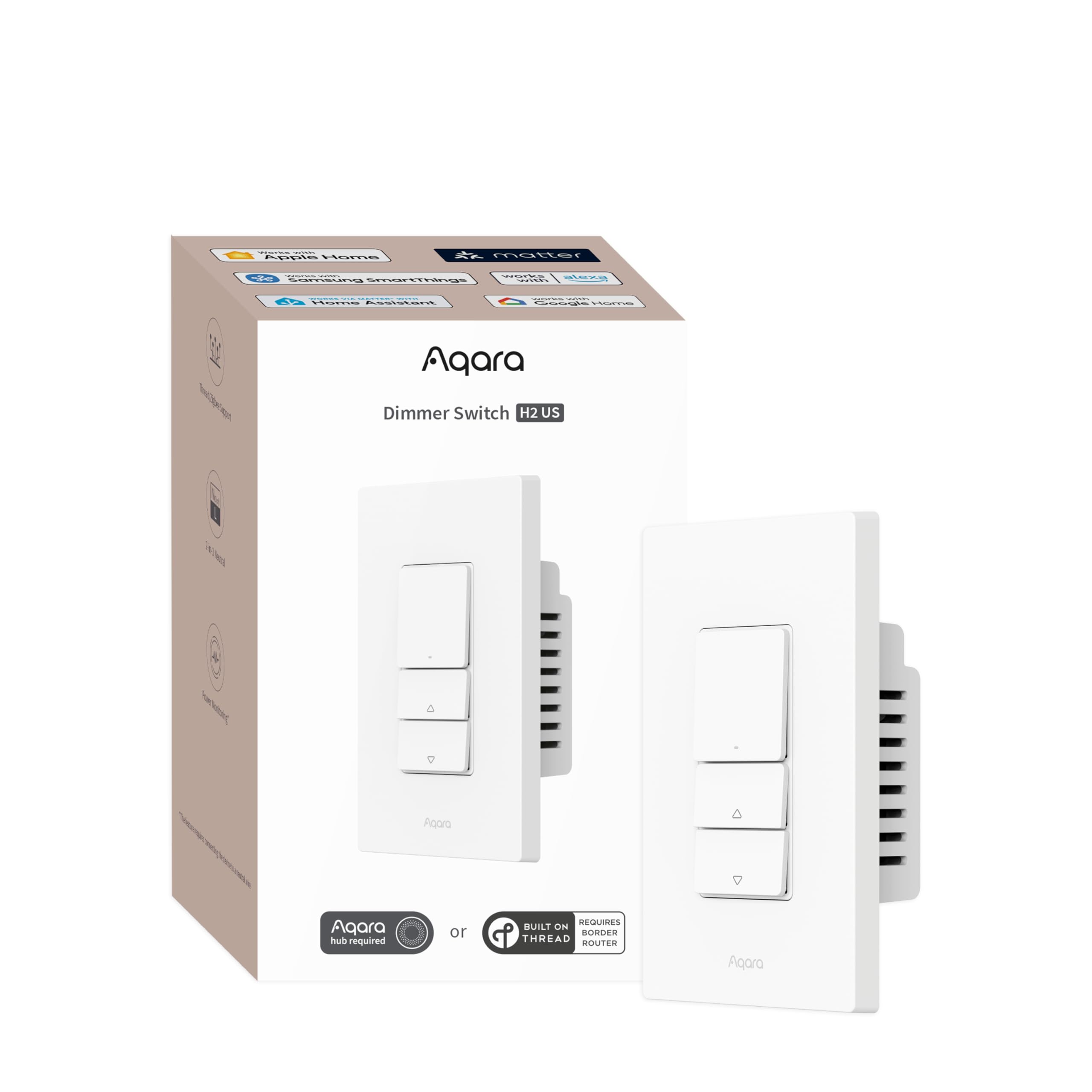 Aqara H2 front view dimmer highlighting a sleek, easy-install design.