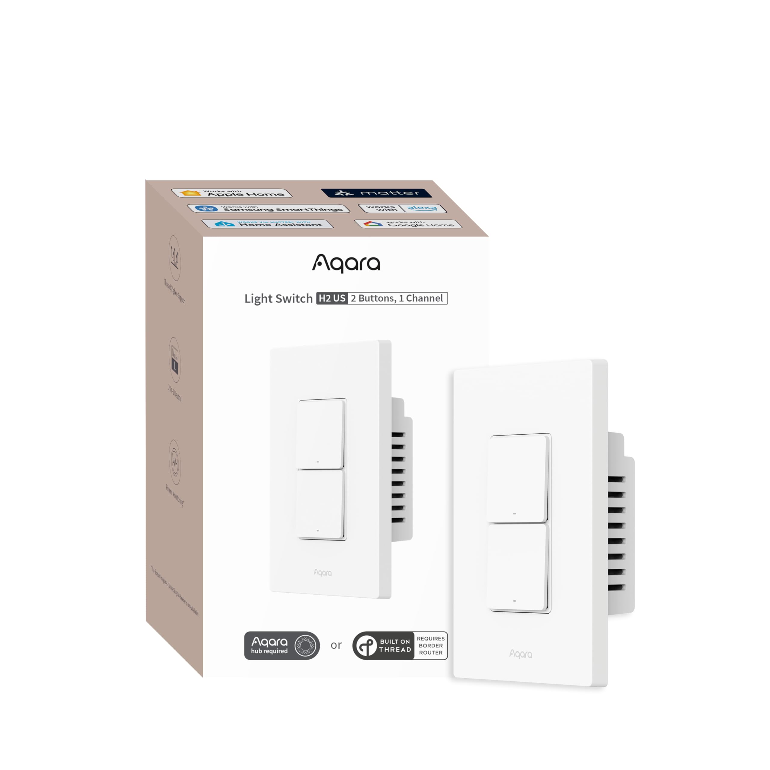 Aqara H2 two-buttons on-wall switch for multi-location lighting scenes.