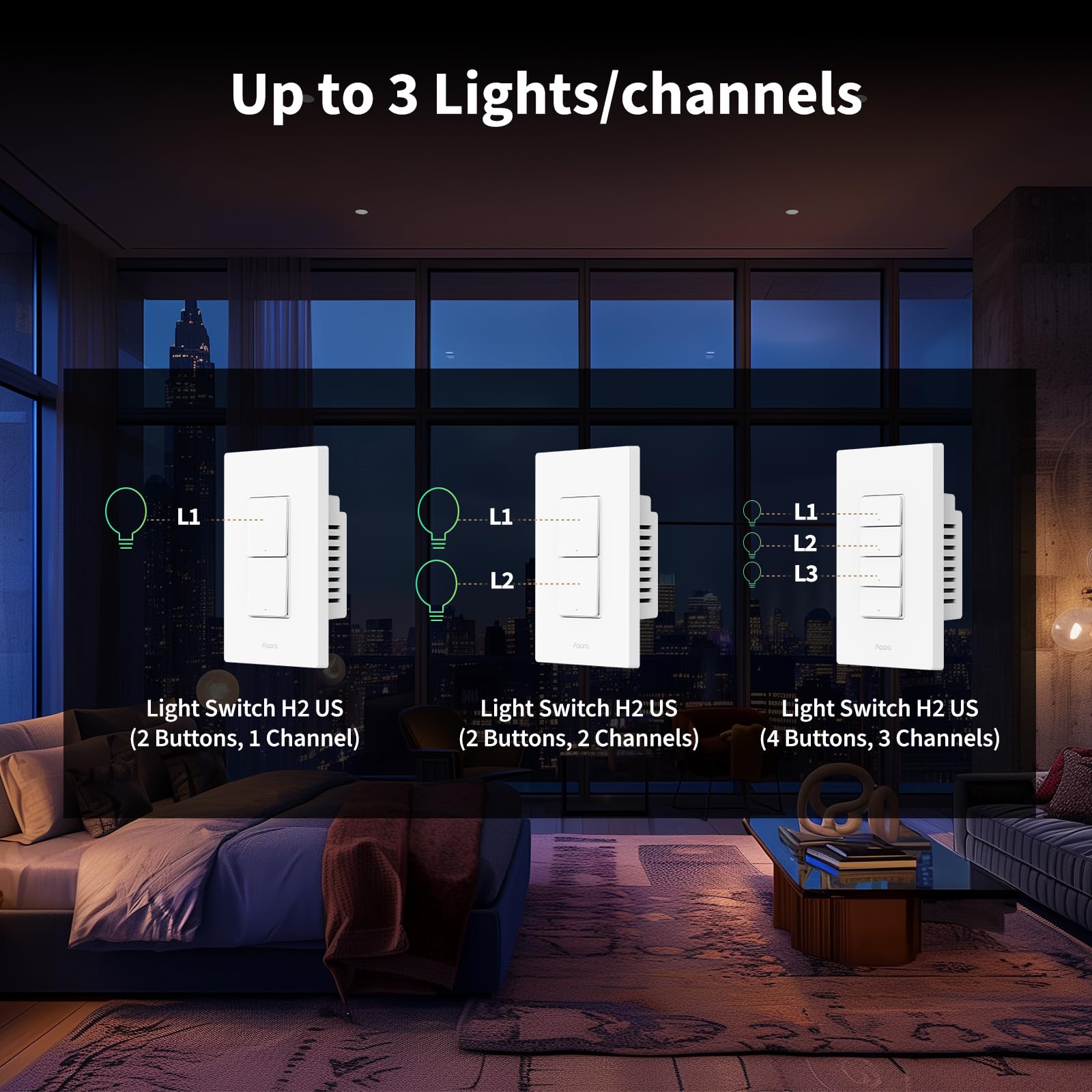 Aqara H2 voice-control compatibility with Apple, Google, and Alexa.