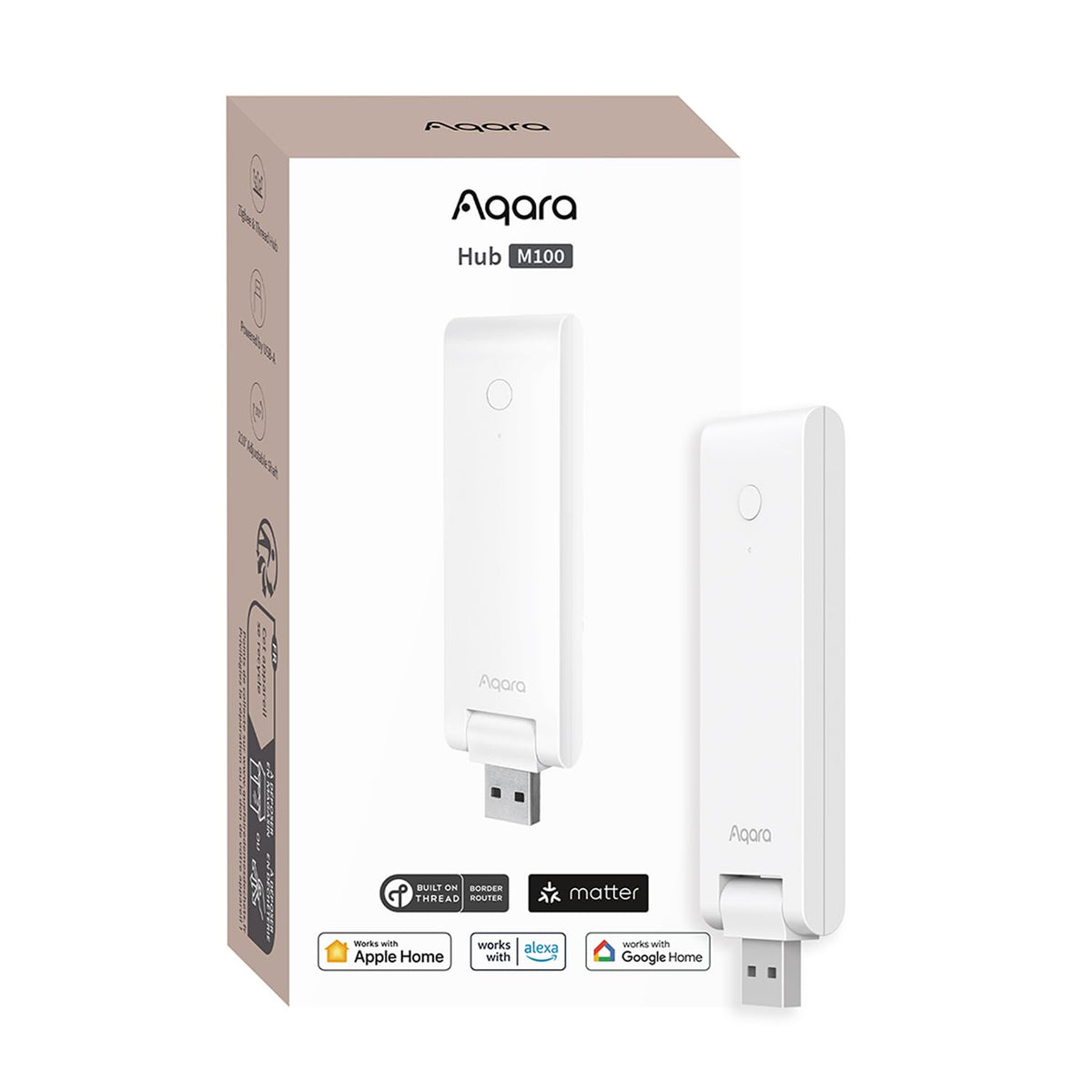 Aqara M100 front view, compact hub for centralized smart home control.