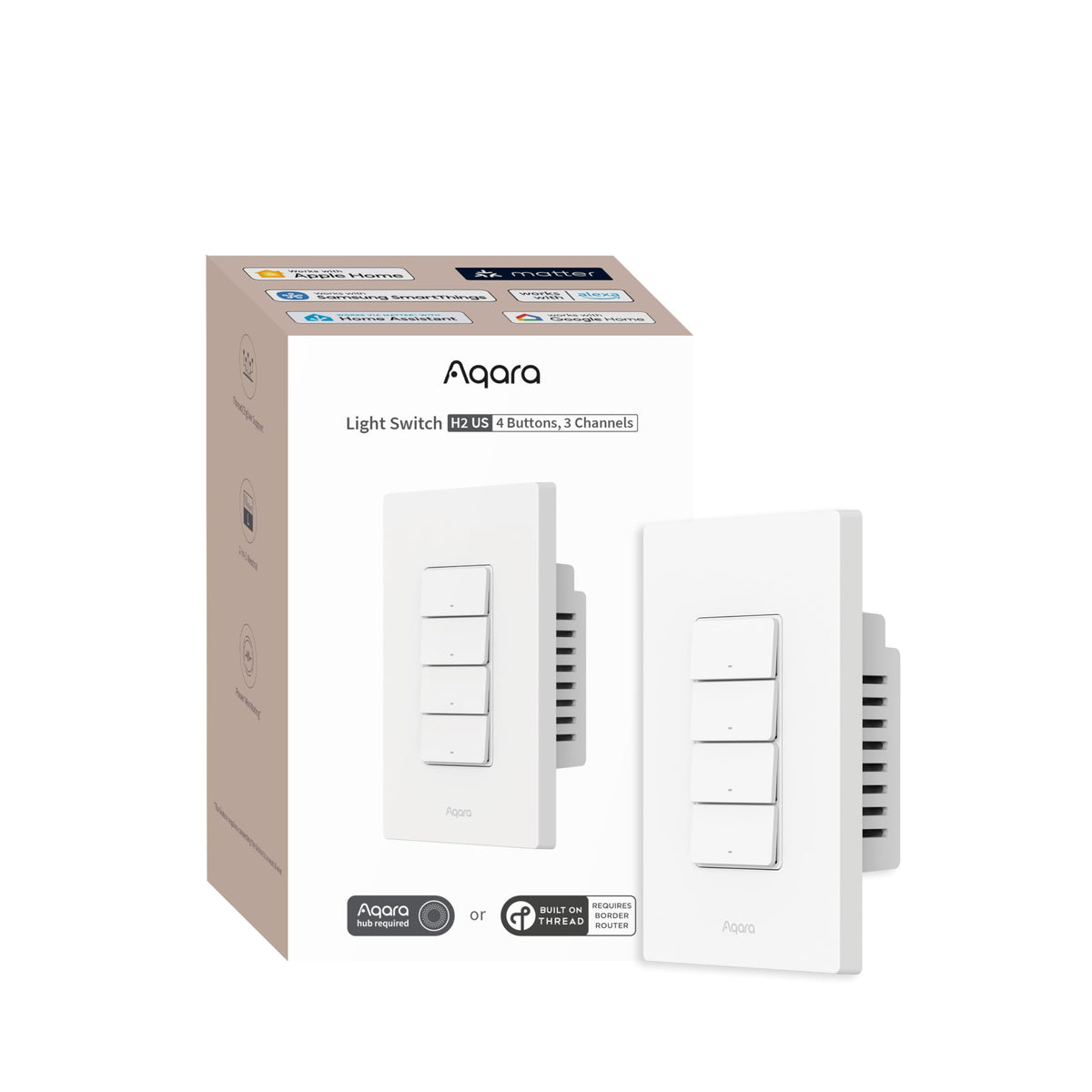 Aqara Smart Light Switch H2 front view with four buttons enabling advanced automations