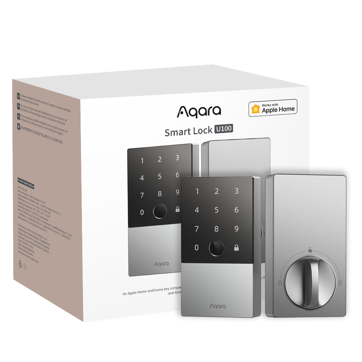 Aqara U100 front view with silver finish for secure, accessible entry