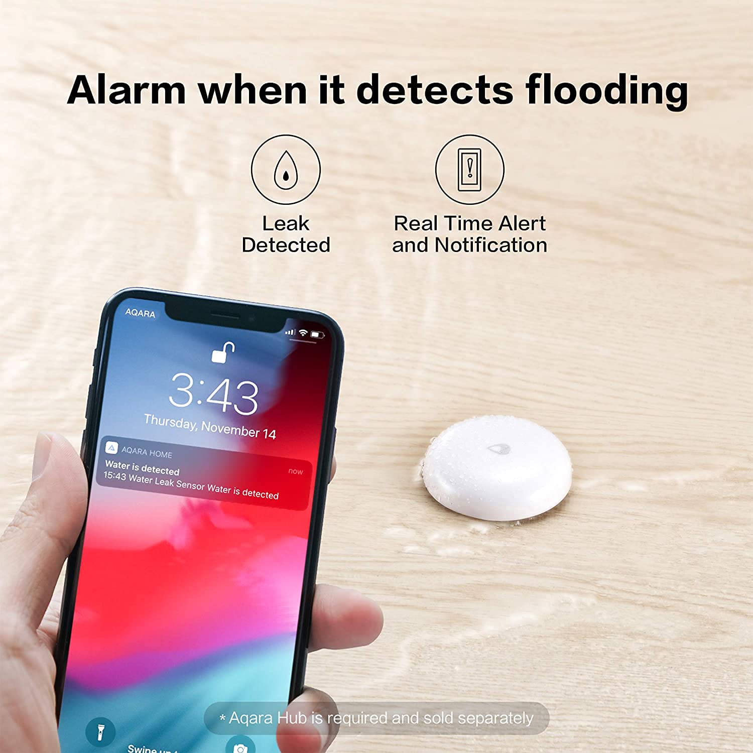 Aqara Water Leak Sensor placed near appliances for proactive monitoring