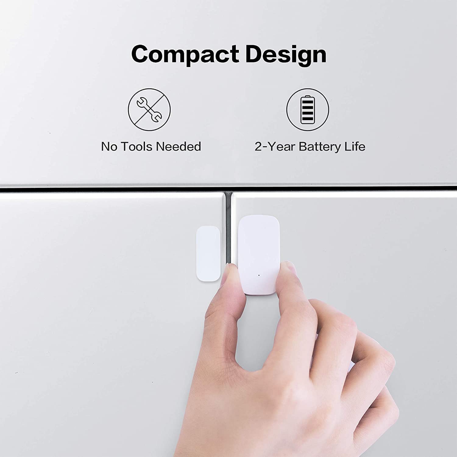 Sensor main unit mounted on a door illustrating discreet installation