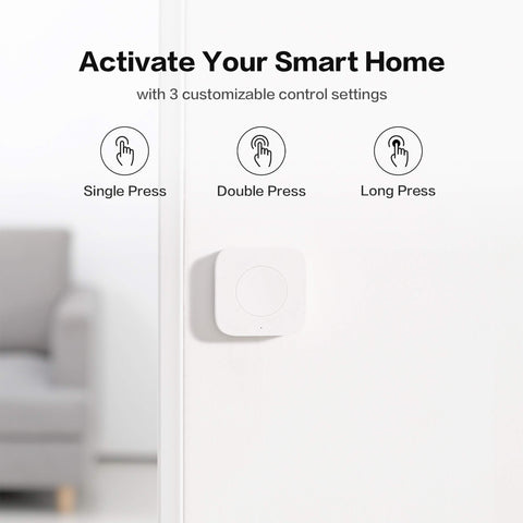 Aqara Zigbee Wireless Mini Switch single-press action activates a scene or device.