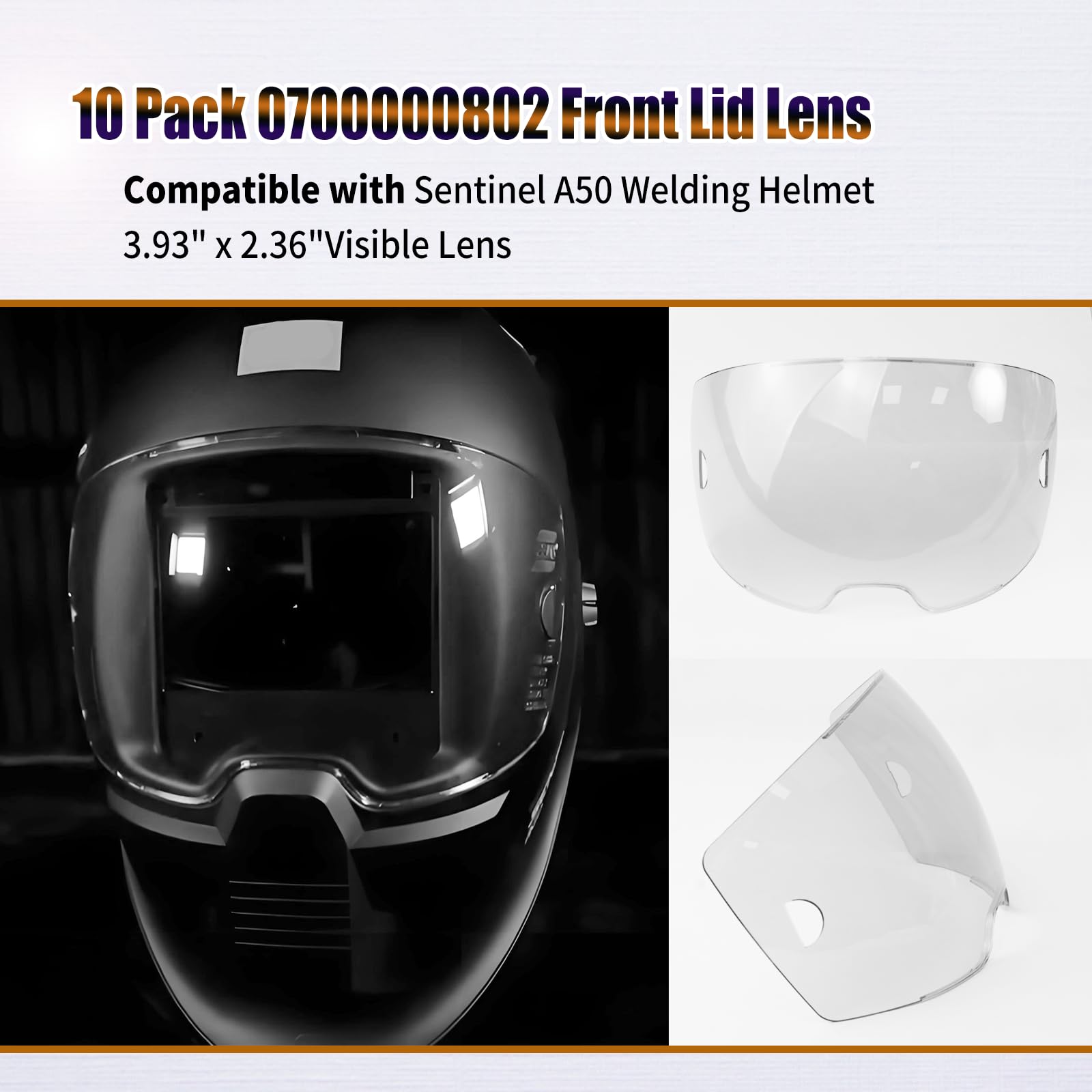 AQBB Sentinel A50 clear lens reduces glare for precise welding.