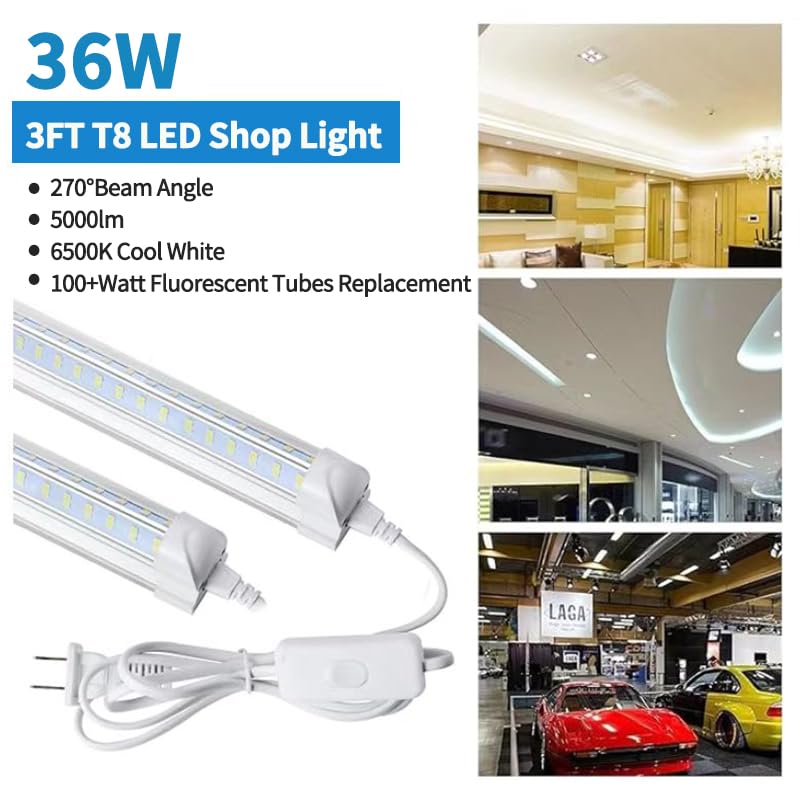 AQIQUUT 3ft LED shop light hardwired to a wall switch for flexible control.