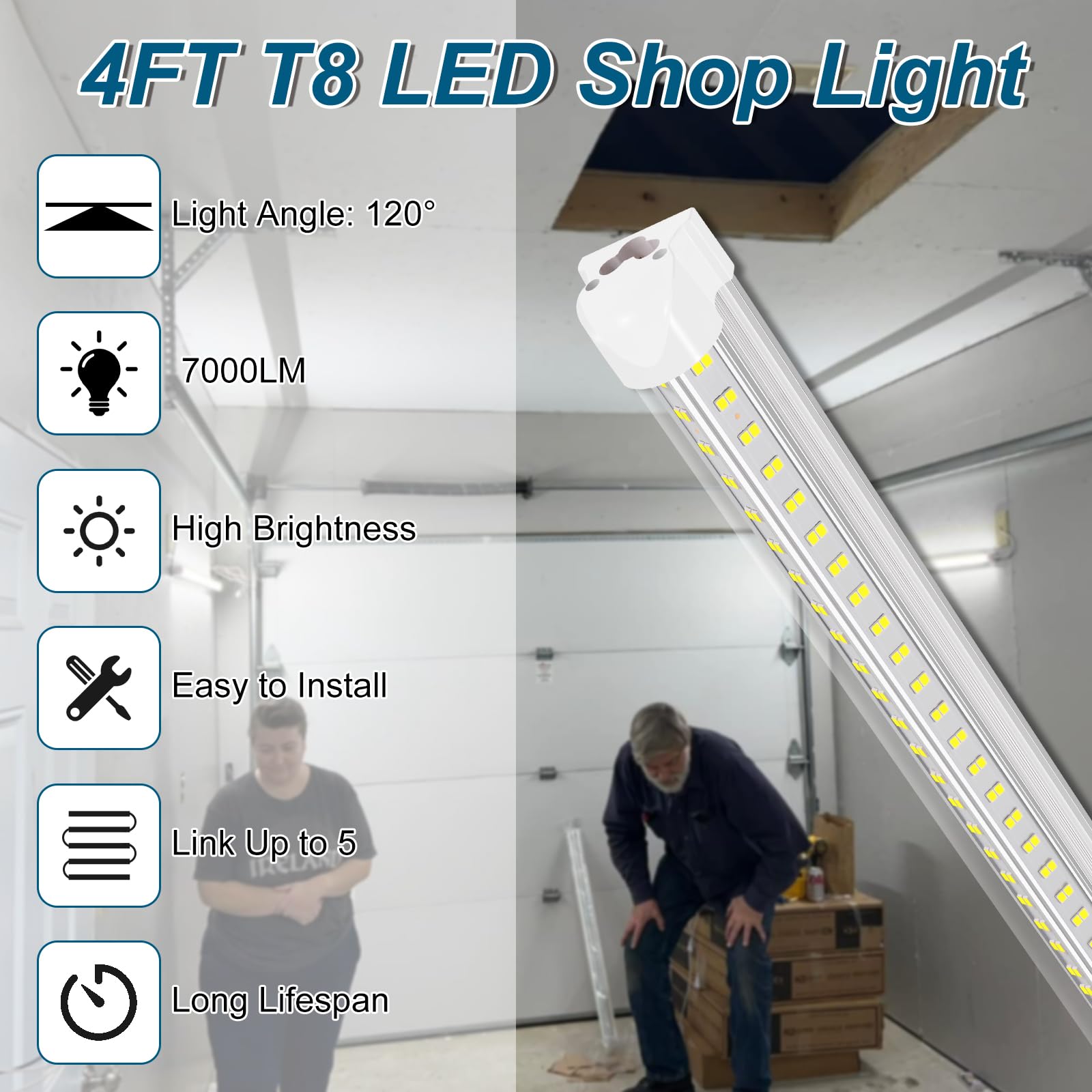 AQIQUUT LED shop light 4ft emits bright 6500K cool white for precise workspace visibility