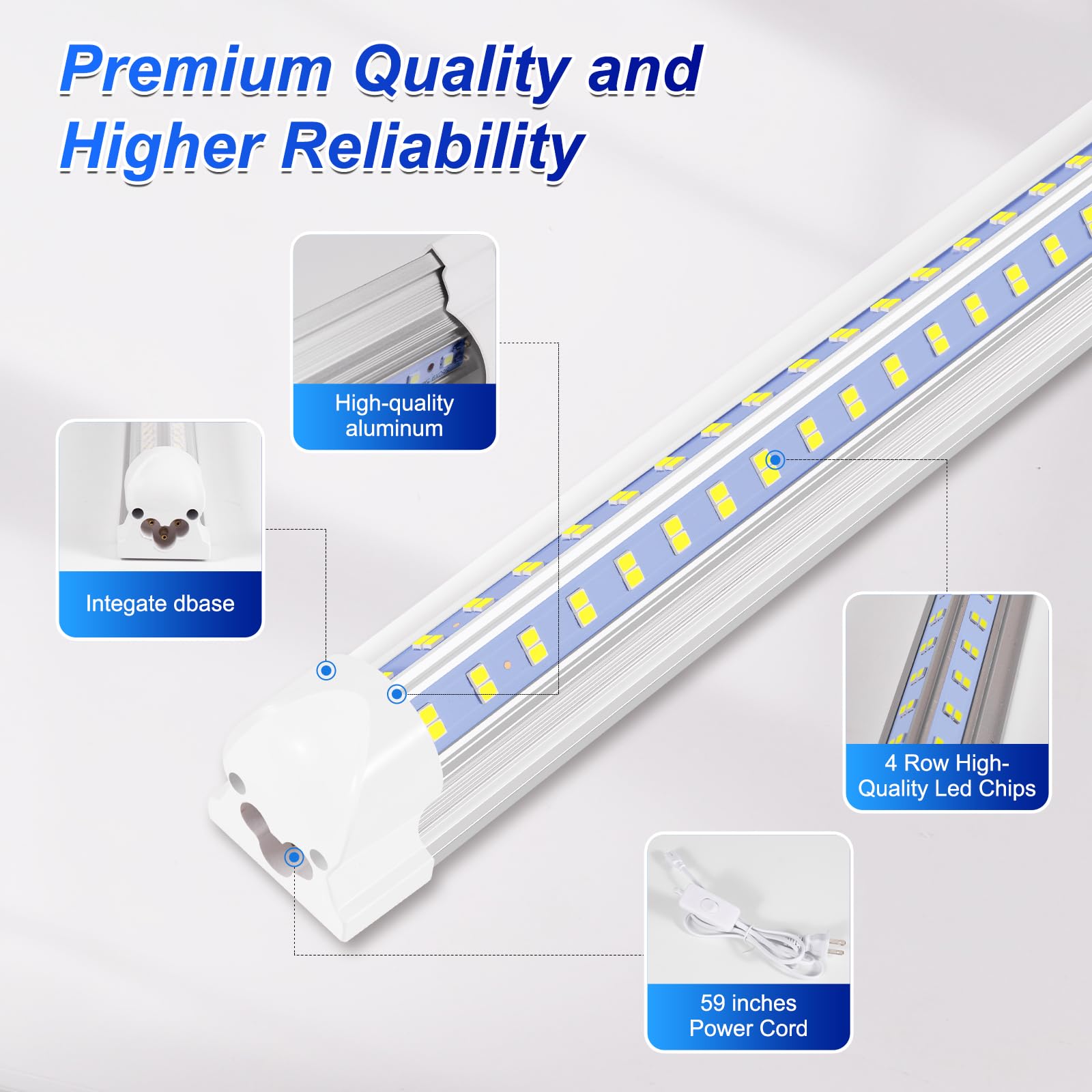 AQIQUUT LED shop light aluminum shell close-up highlights durable construction.