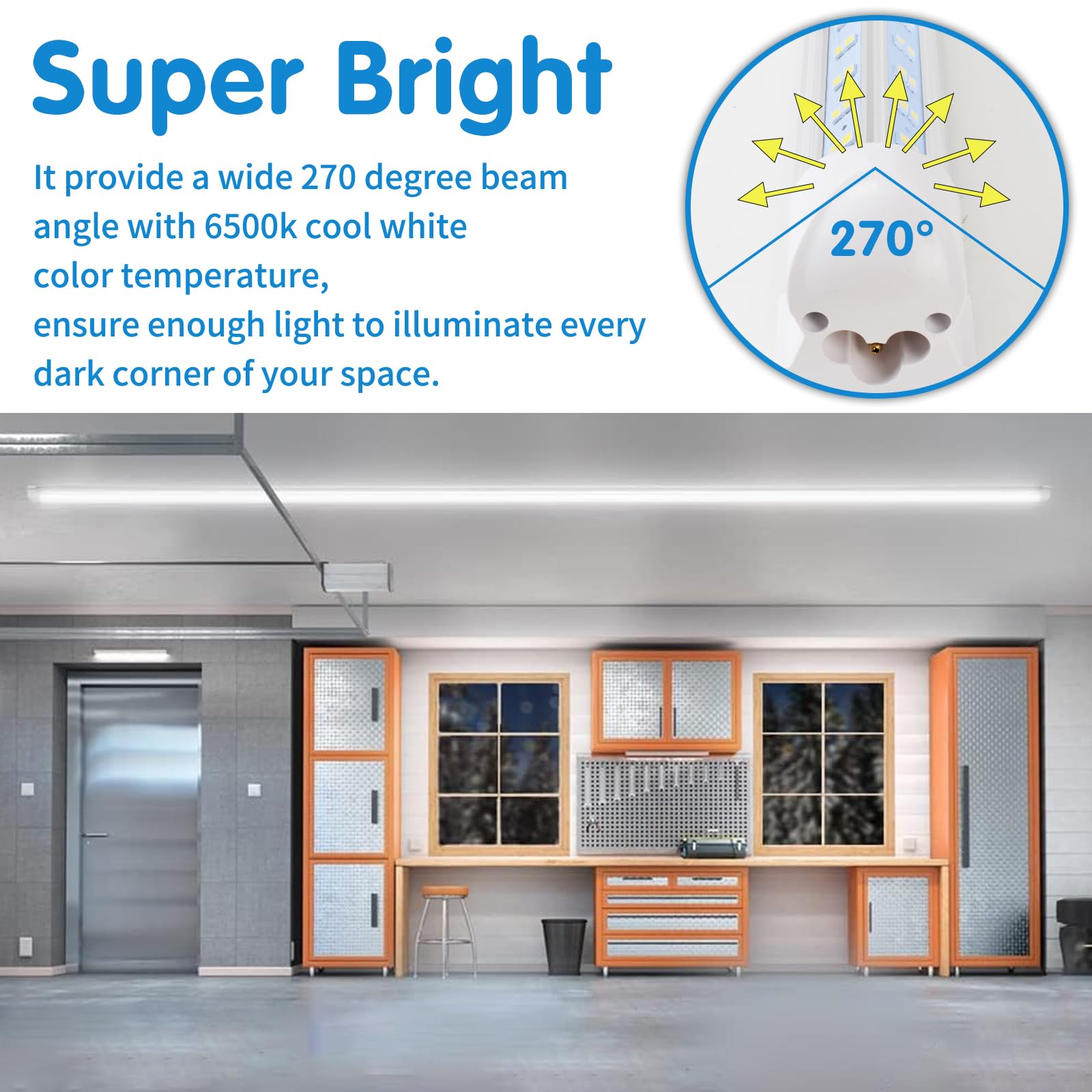 AQIQUUT 2ft LED shop light features a V-shaped beam for wide coverage.