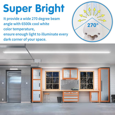 AQIQUUT 2ft LED shop light features a V-shaped beam for wide coverage.