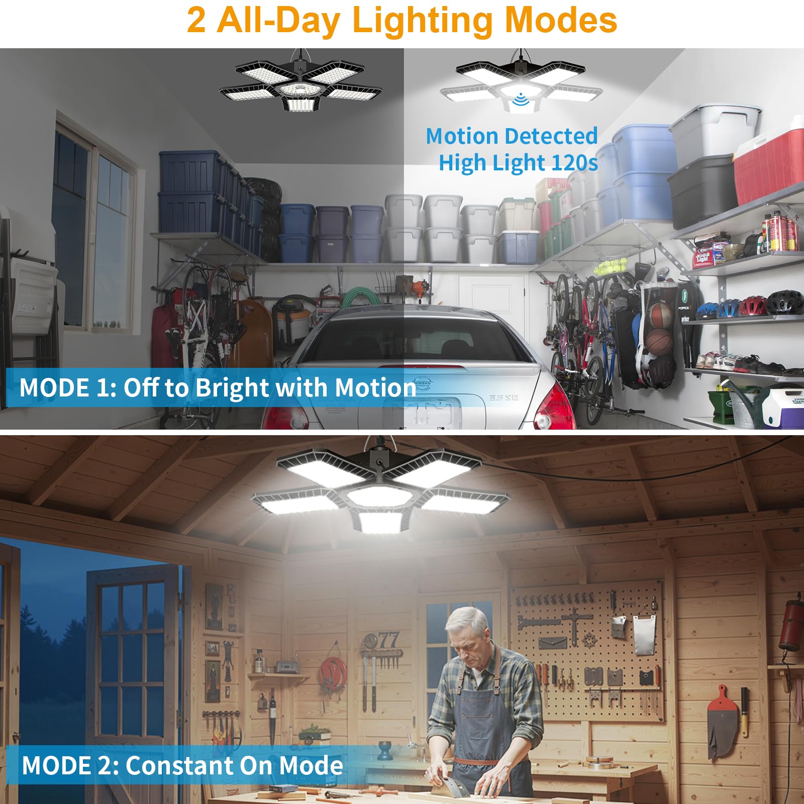 Aqonsie dual-mode lighting offers day-long brightness with timers.