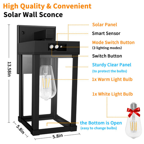 Aqonsie solar wall light rated IP65 for outdoor waterproof performance