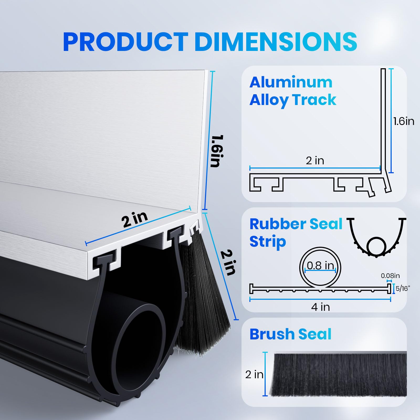 AQOVOR universal garage door seal kit 10ft brush showing enhanced debris blocking capability.