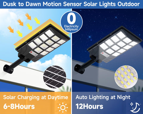 Aqraou solar lights with motion sensor activate bright lighting when motion is detected.