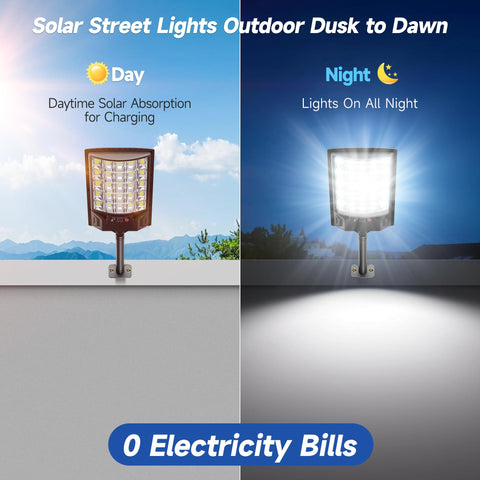 Aqraou solar street light showing motion sensor in action at night.