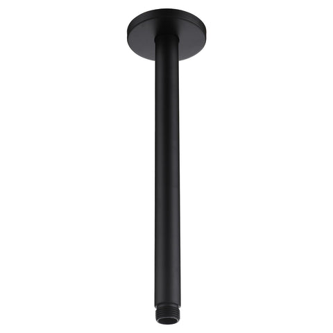 Aqua Access 12-inch ceiling arm in matte black for a sleek modern bathroom shower.