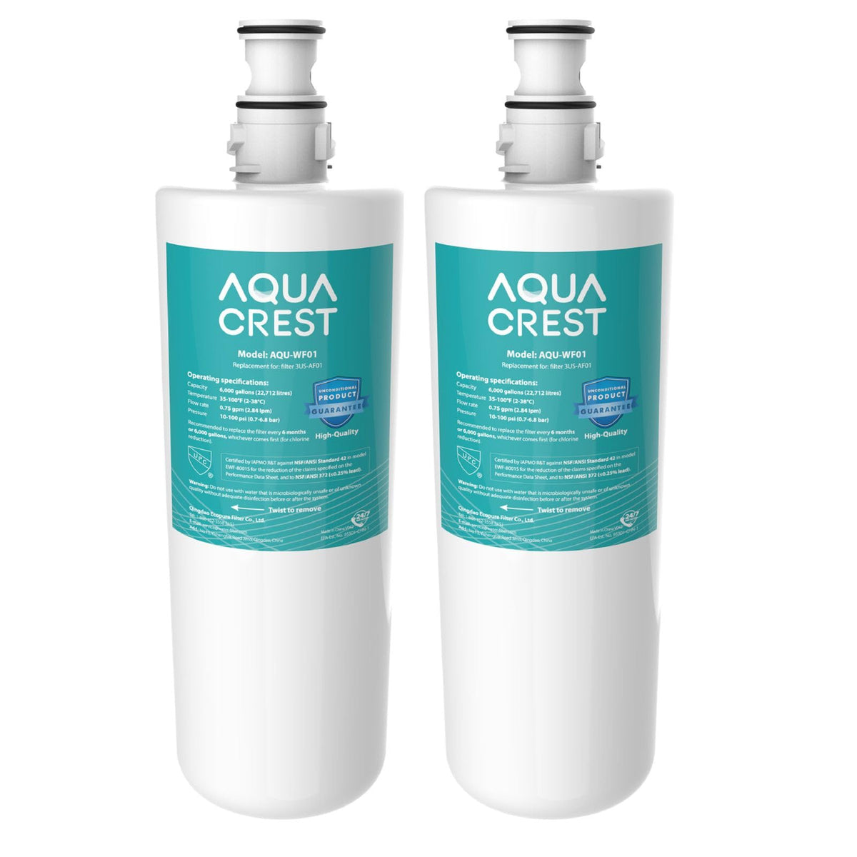 Aqua Crest 3US-AF01 under-sink filter pack-2 for easy replacement.